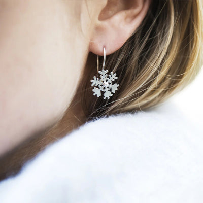 Snowflake Earring Pendants with silver hooks